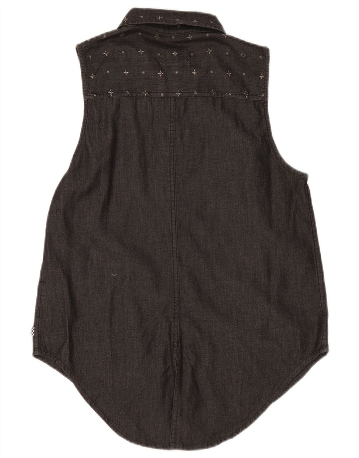 VANS Womens Sleeveless Denim Shirt UK 10 Small Grey Spotted Cotton
