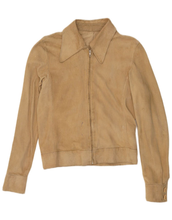 Vintage Womens Suede Jacket IT 44 Medium Beige