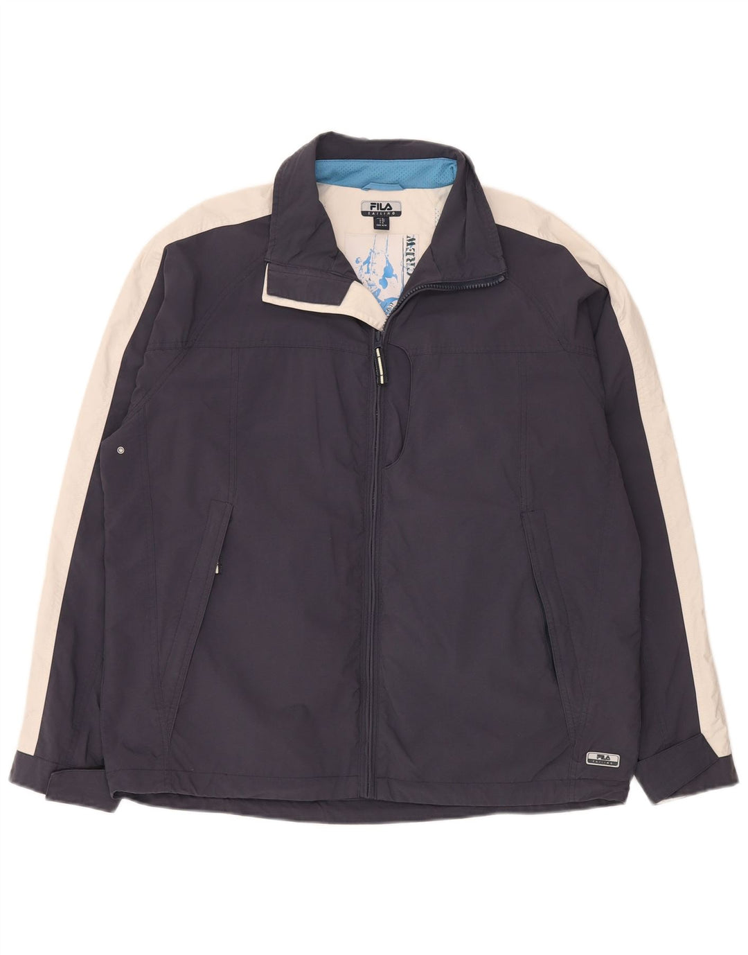 FILA Mens Windbreaker Jacket IT 50 Large Navy Blue Colourblock Polyamide