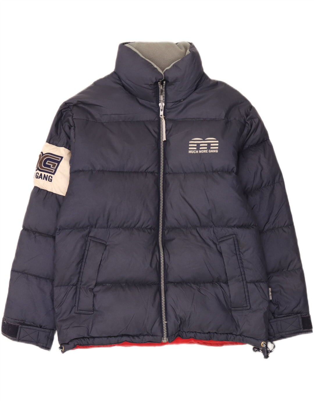 Much More Mens Graphic Padded Jacket UK 38 Medium Navy Blue Colourblock