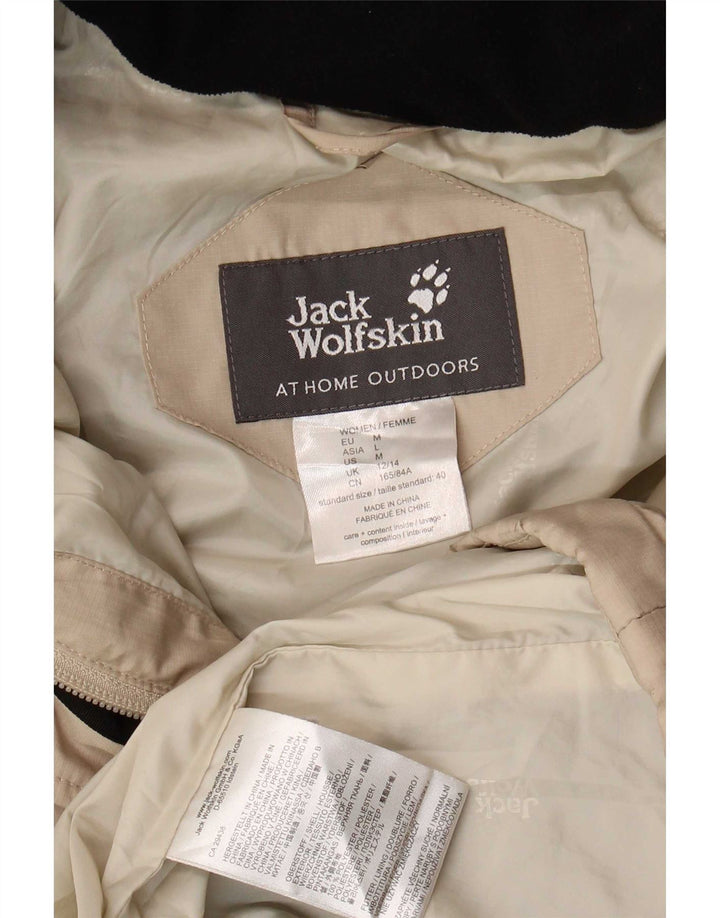 Jack Wolfskin Womens Hooded Padded Coat UK 12/14 Medium Beige Polyester