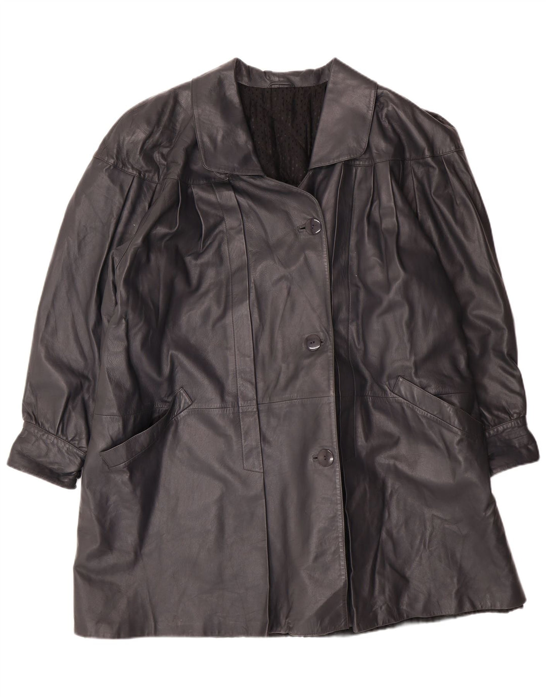 Vintage Womens Oversized Leather Coat IT 44 Medium Black Leather Classic