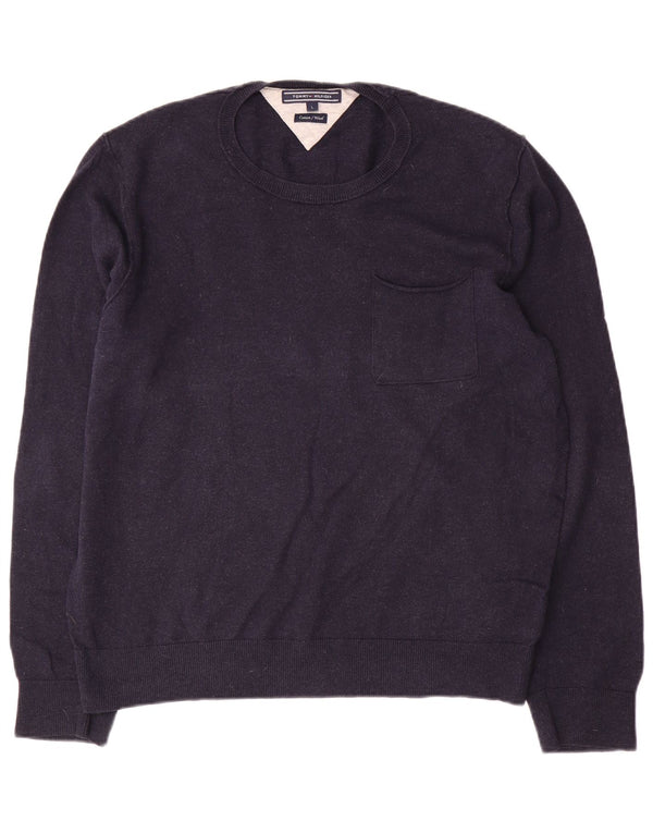 Tommy Hilfiger Mens Crew Neck Jumper Sweater Large Navy Blue Cotton
