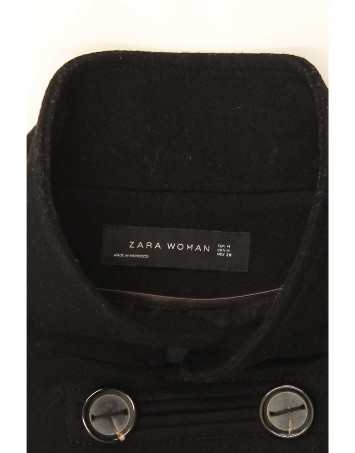 Zara Womens Double Breasted Coat UK 14 Medium Black