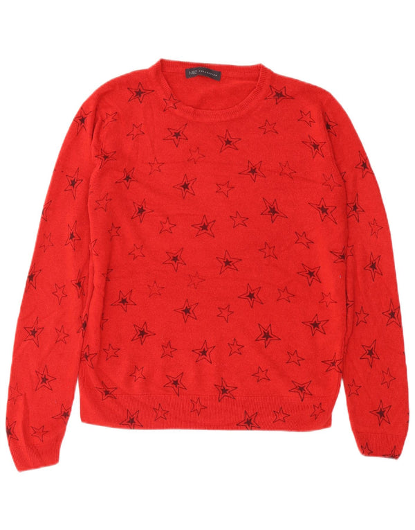 MARKS & SPENCER Womens Boat Neck Jumper Sweater UK 14 Large Red Geometric