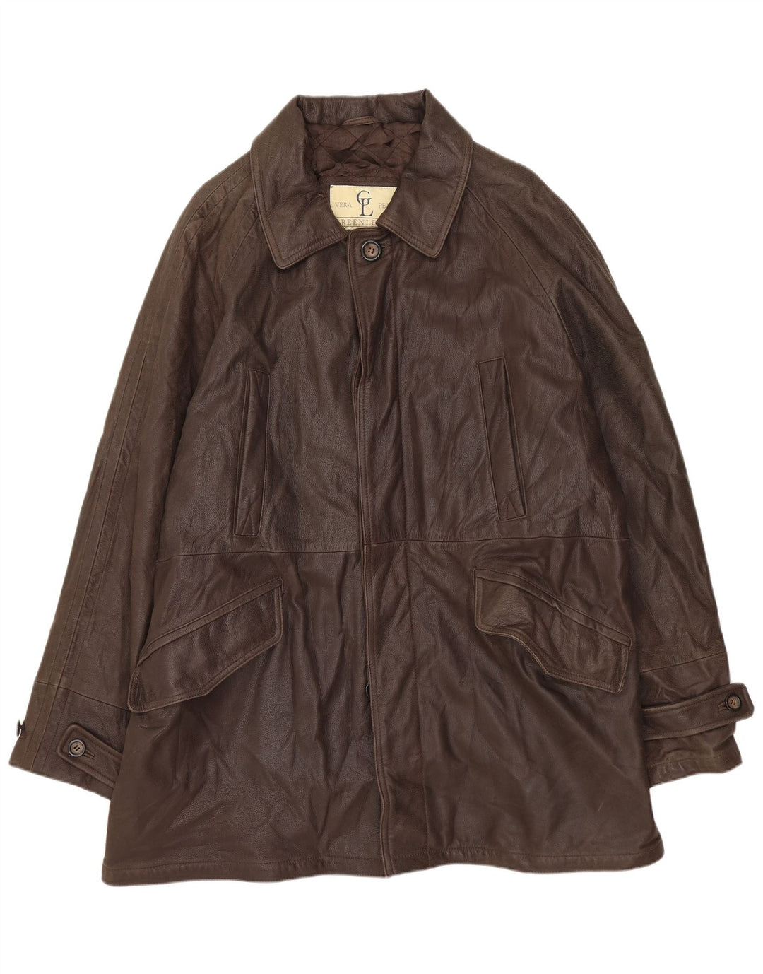 GREEN LEAVES Mens Leather Jacket IT 50 Large Brown Leather