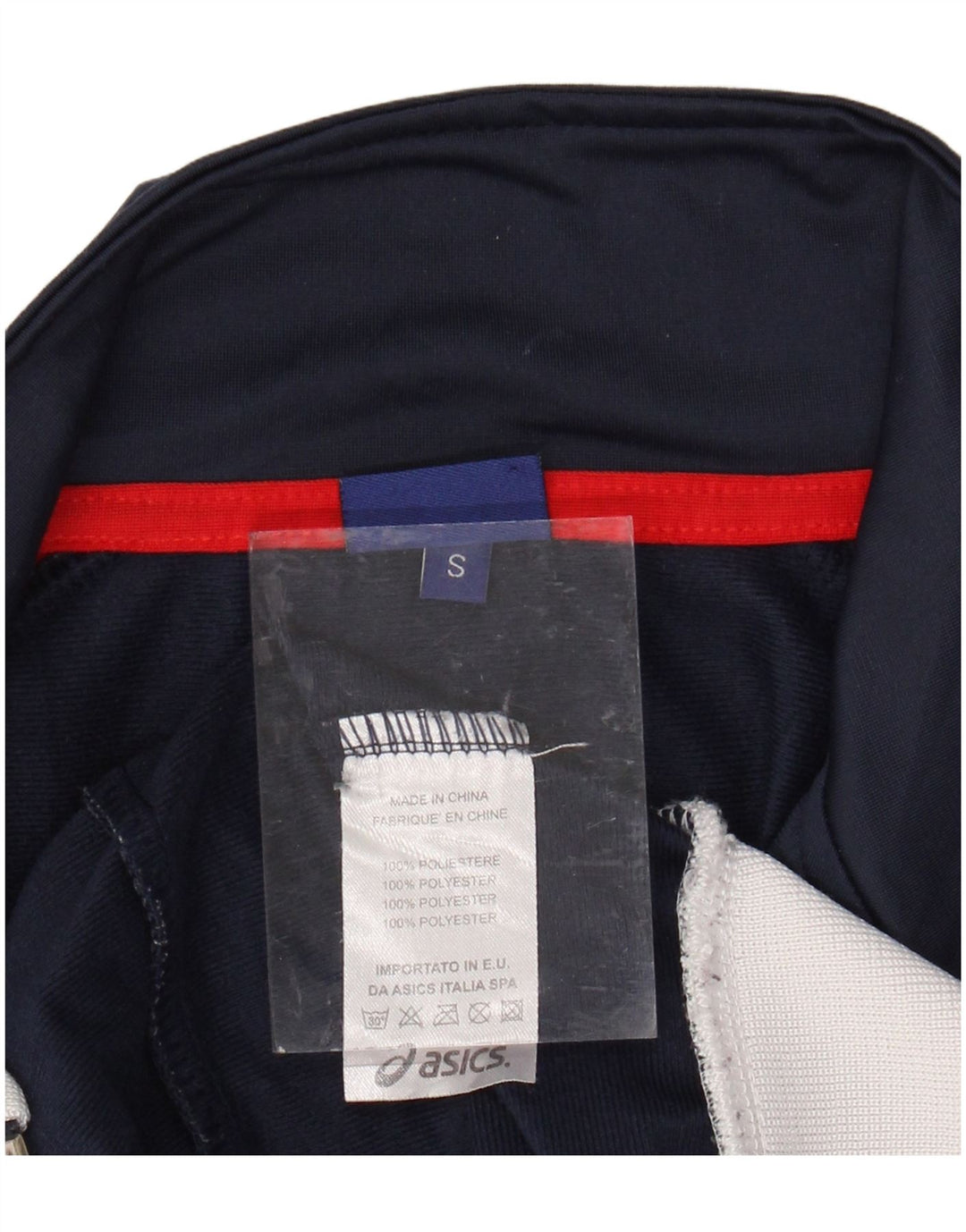 ASICS Mens Tracksuit Top Jacket Small Navy Blue Colourblock Polyester