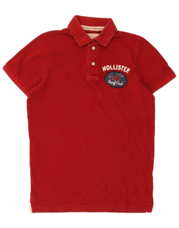Hollister Mens Graphic Polo Shirt Medium Red Cotton