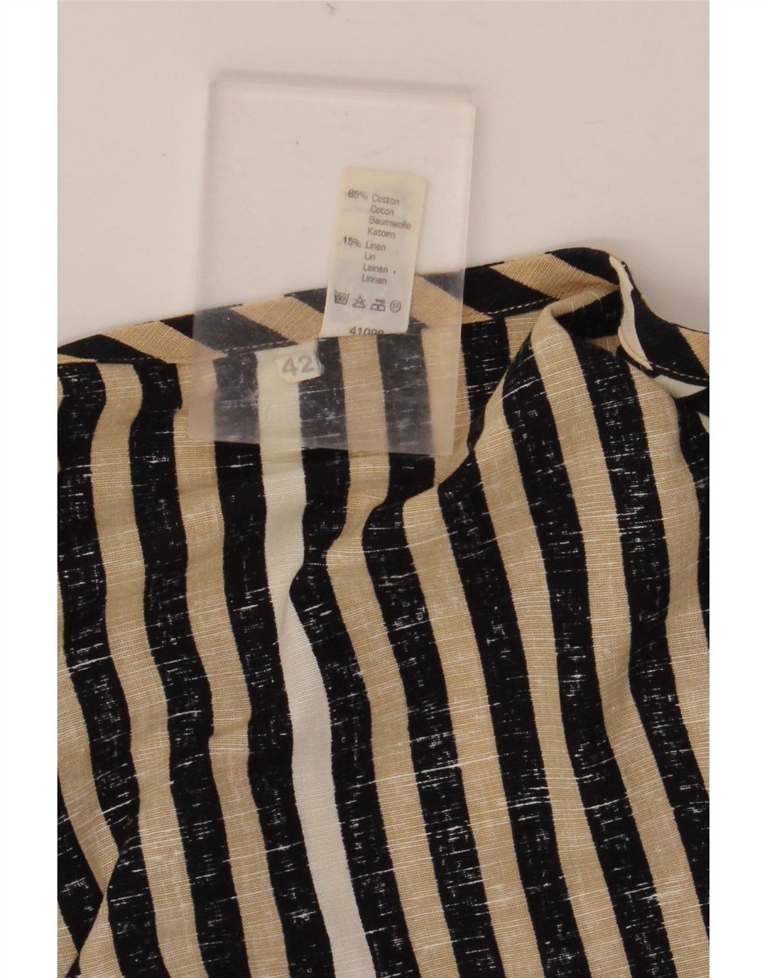 C & A Womens Crop Blouse Top EU 42 Large Black Striped Cotton