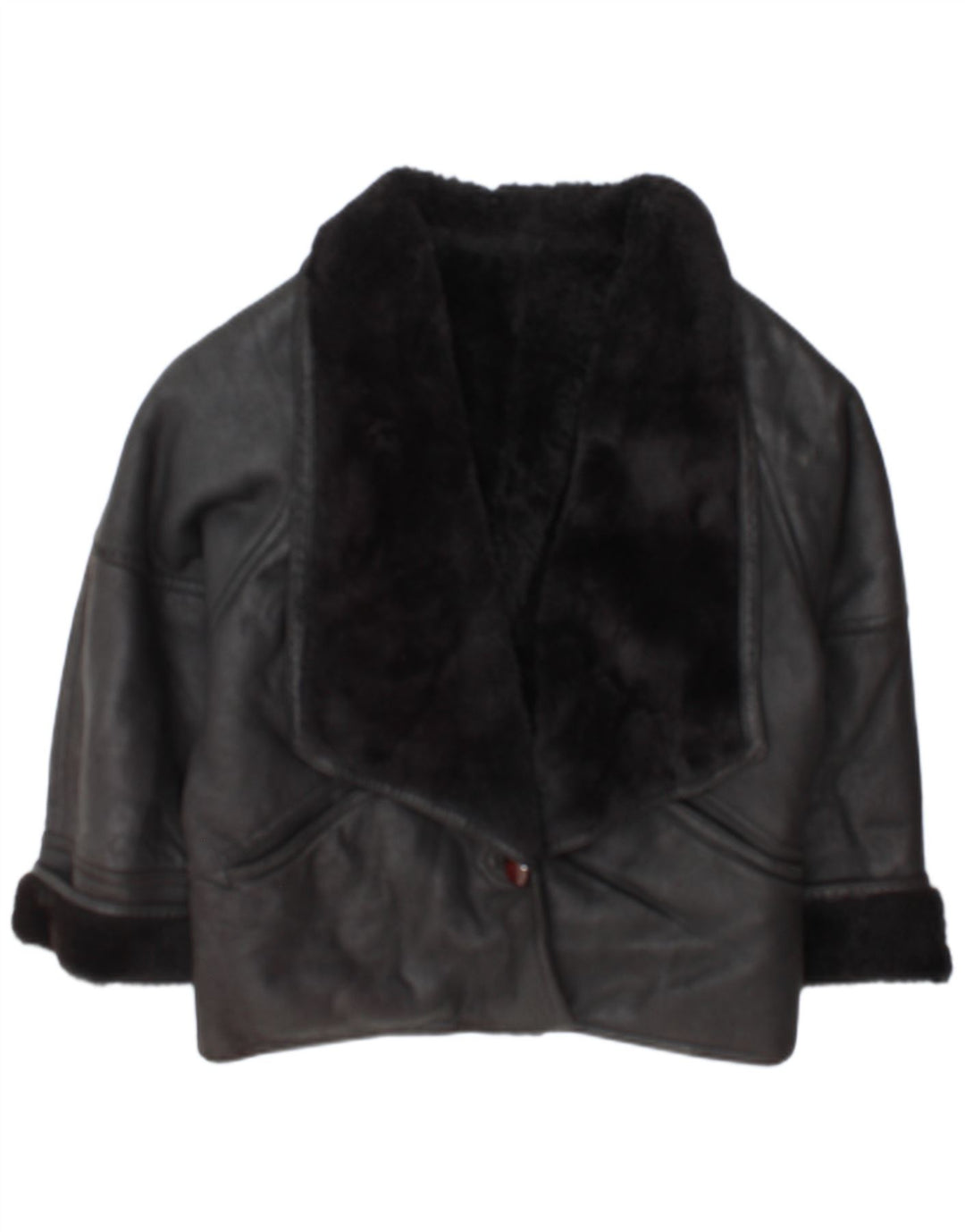 Vintage Womens Shearling Jacket IT 46 Large Black Shearling