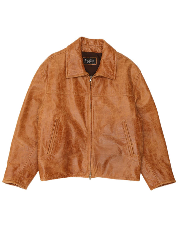 VINTAGE Mens Loose Fit Leather Jacket UK 38 Medium Brown Leather