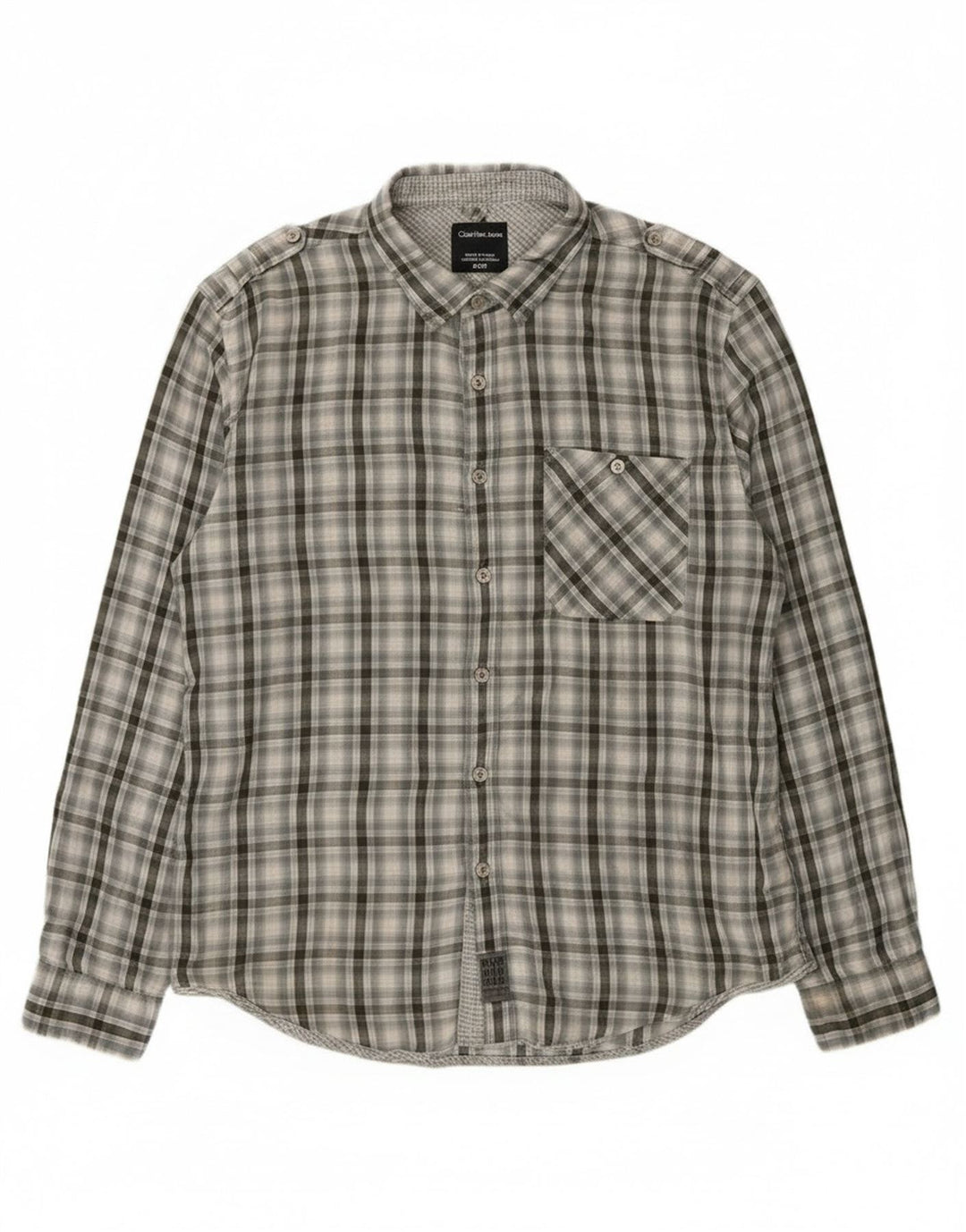 Calvin Klein Jeans Mens Military Shirt XL Grey Check Cotton