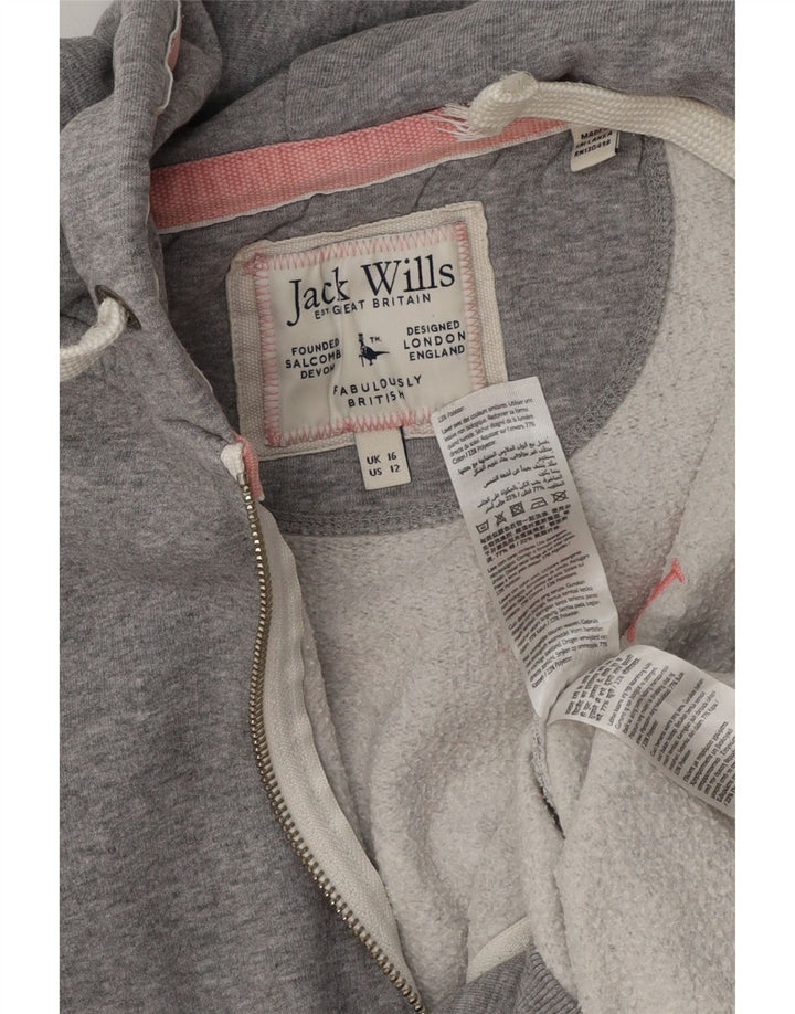 Jack Wills Womens Graphic Oversized Zip Hoodie Sweater UK 16 Large Grey