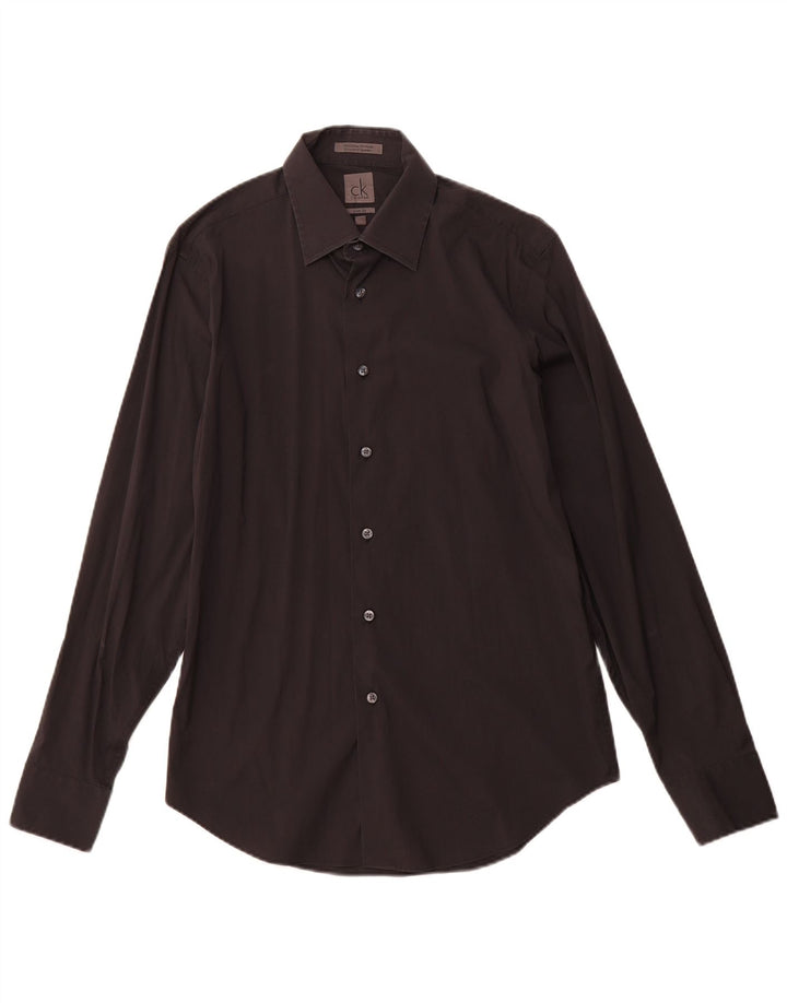 CALVIN KLEIN Mens Slim Fit Shirt Size 39 15 1/2 Medium Black Cotton