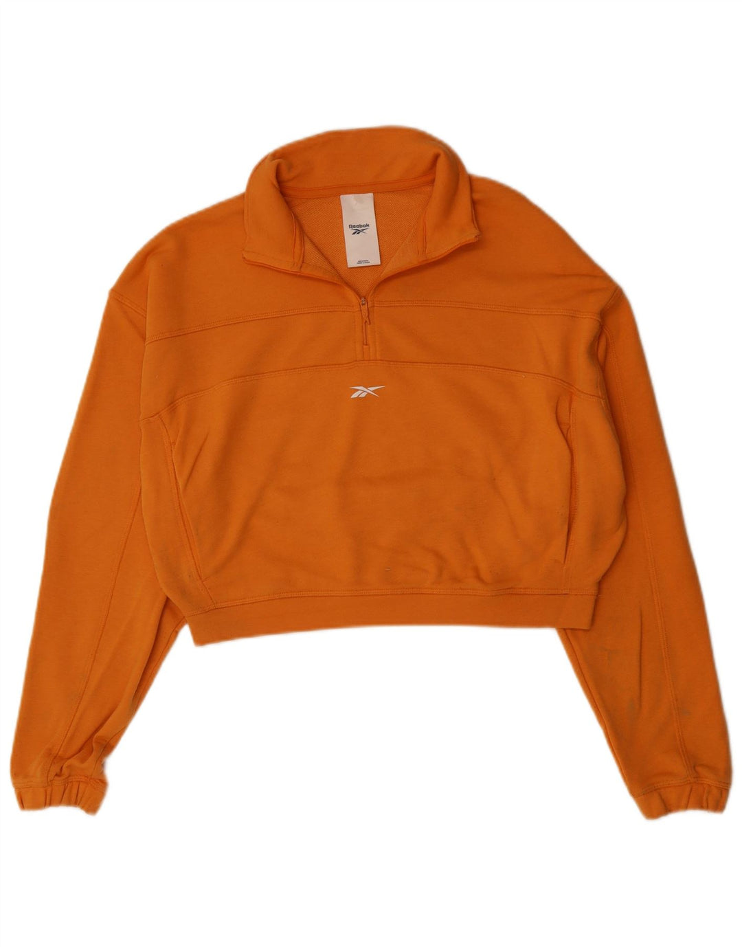 REEBOK Womens Crop Zip Neck Sweatshirt Jumper UK 14 Medium Orange