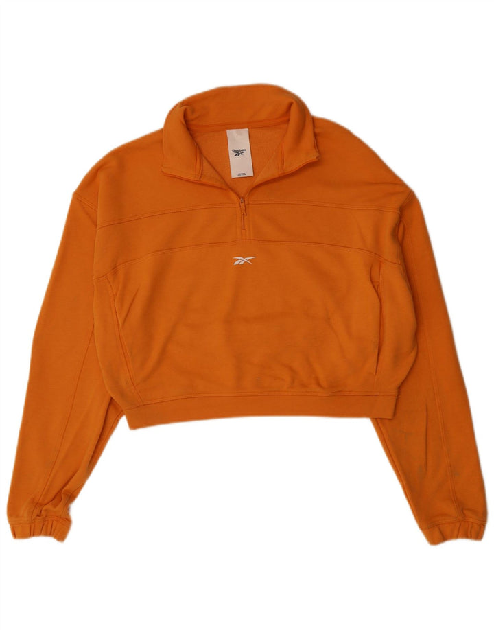 REEBOK Womens Crop Zip Neck Sweatshirt Jumper UK 14 Medium Orange