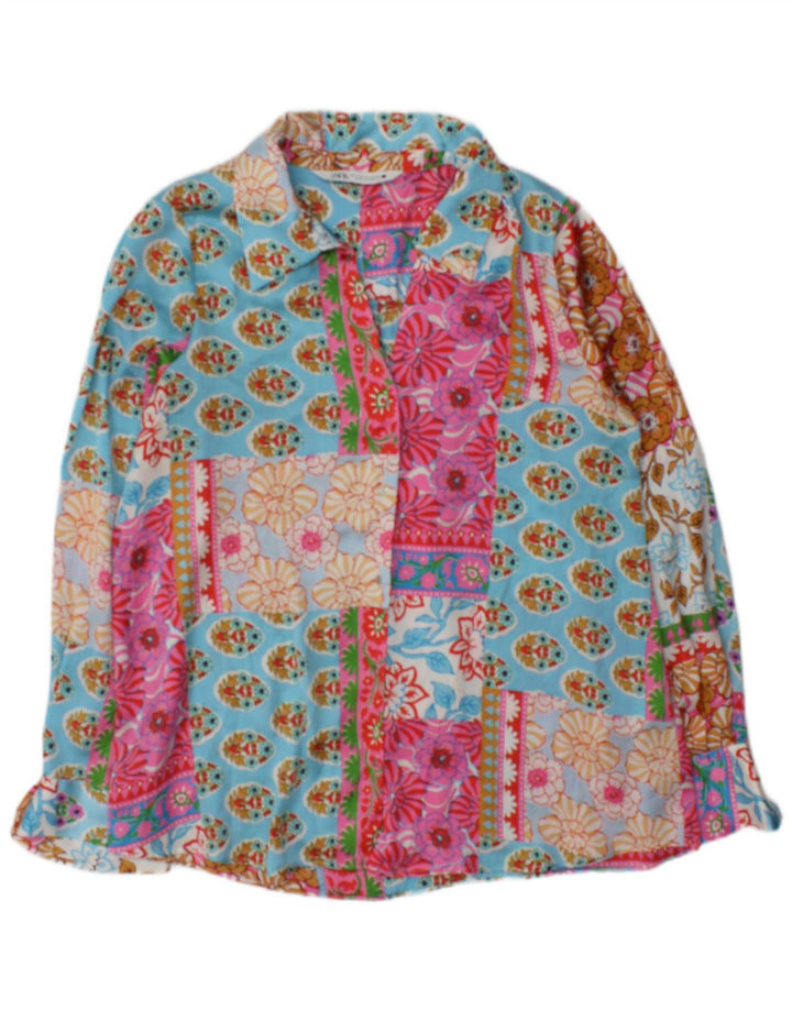 Zara Womens Long Sleeve Blouse Top UK 14 Medium Multicoloured Patchwork