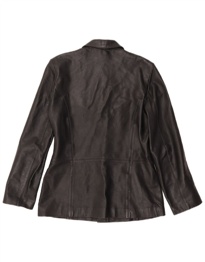 Vintage Womens 3 Button Leather Blazer Jacket UK 14 Large Black Leather