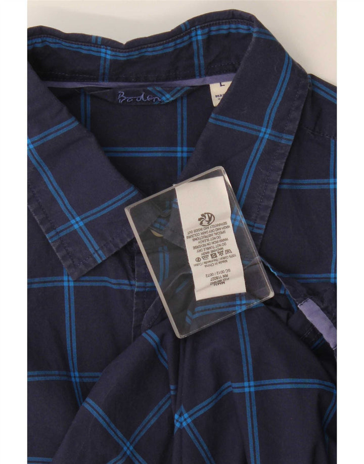Boden Mens Shirt Large Navy Blue Check Cotton