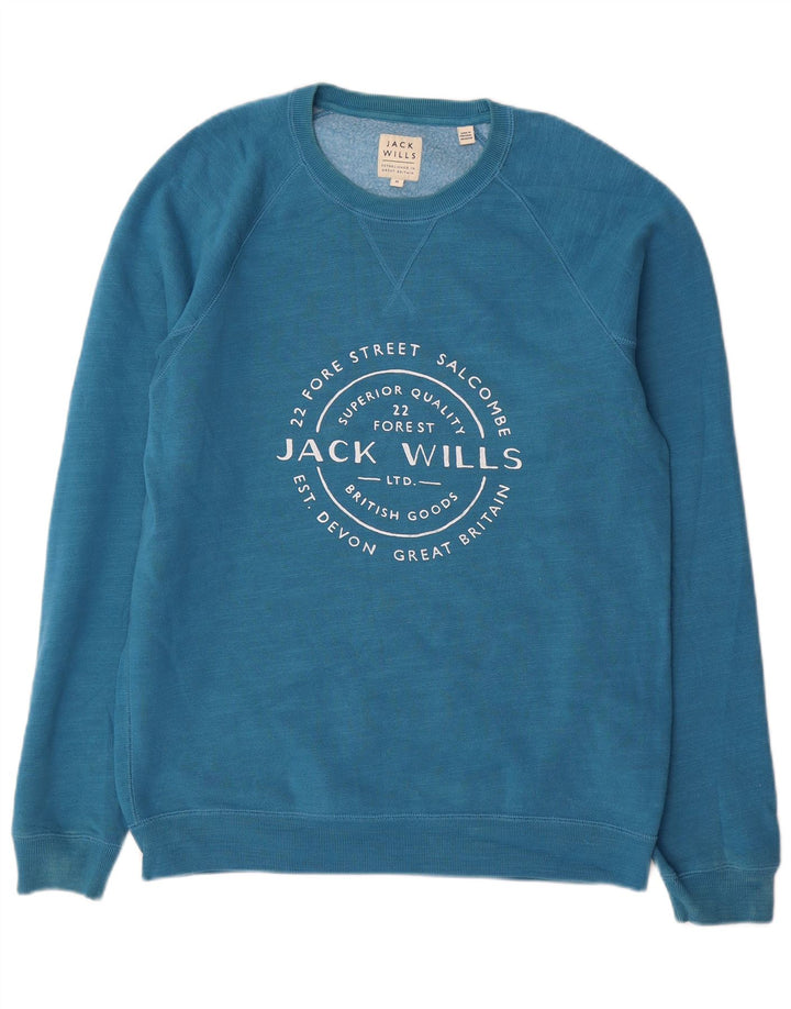 Jack Wills Mens Graphic Sweatshirt Jumper Medium Blue Cotton