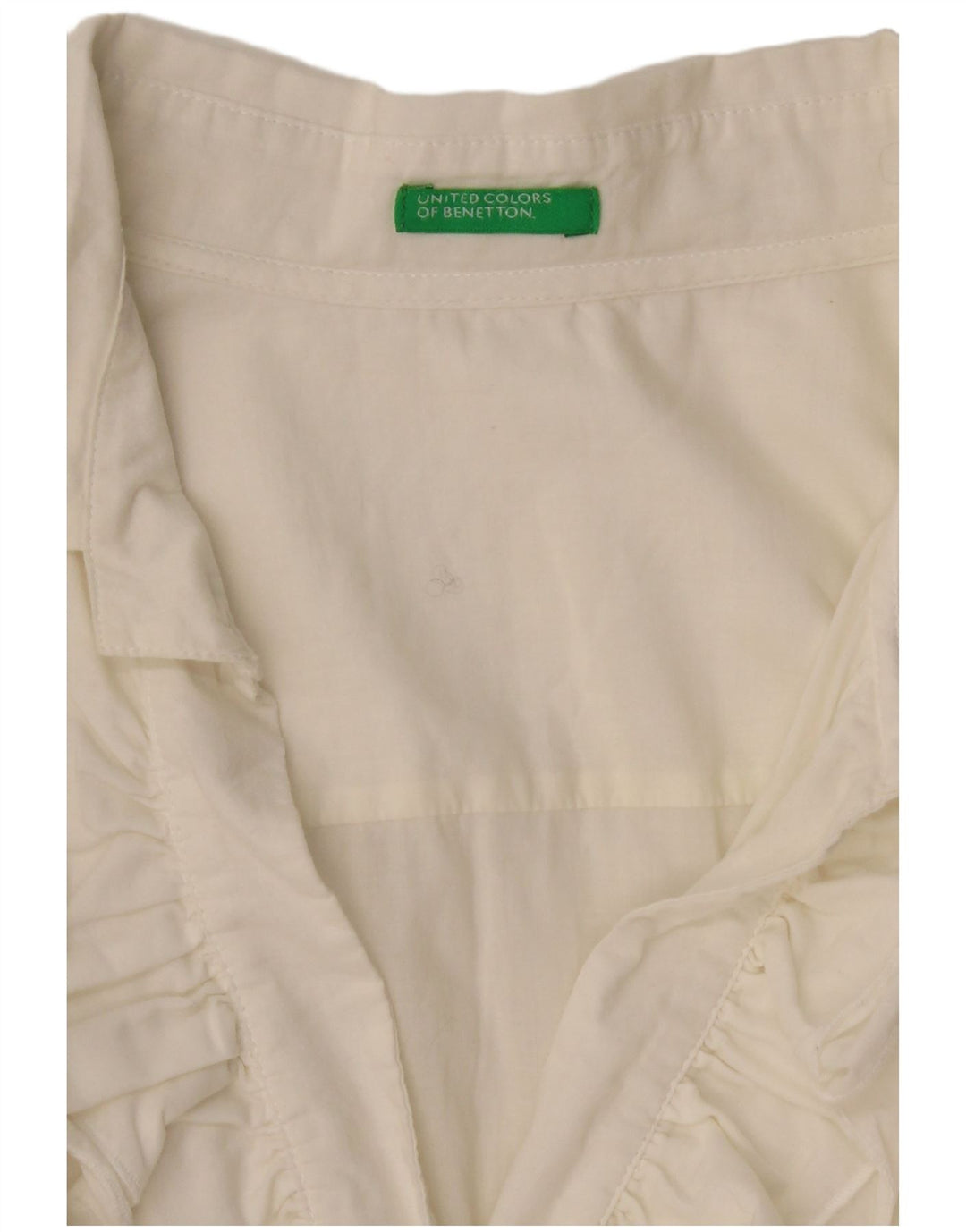 BENETTON Womens Ruffle Front Shirt UK 14 Large Off White