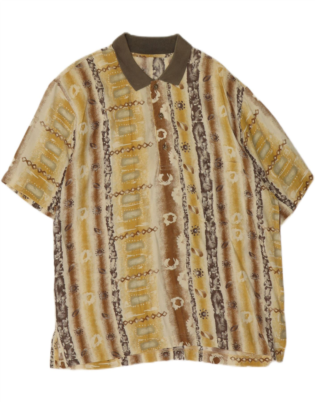 Vintage Mens Short Sleeve Pullover Shirt Large Yellow Floral