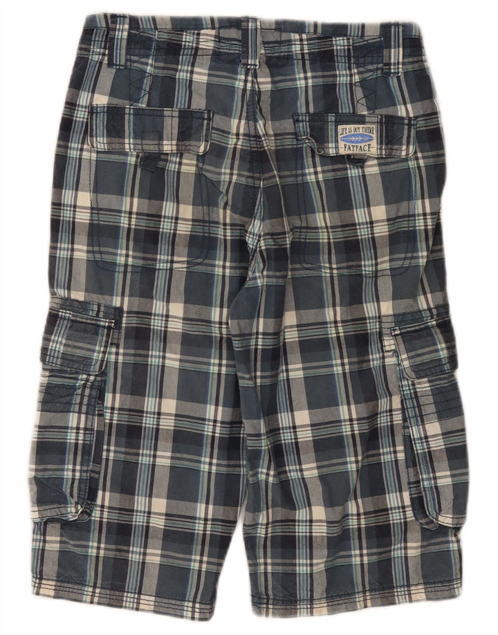 FAT FACE Boys Cargo Bermuda Shorts 12-13 Years W26 Blue Check Cotton