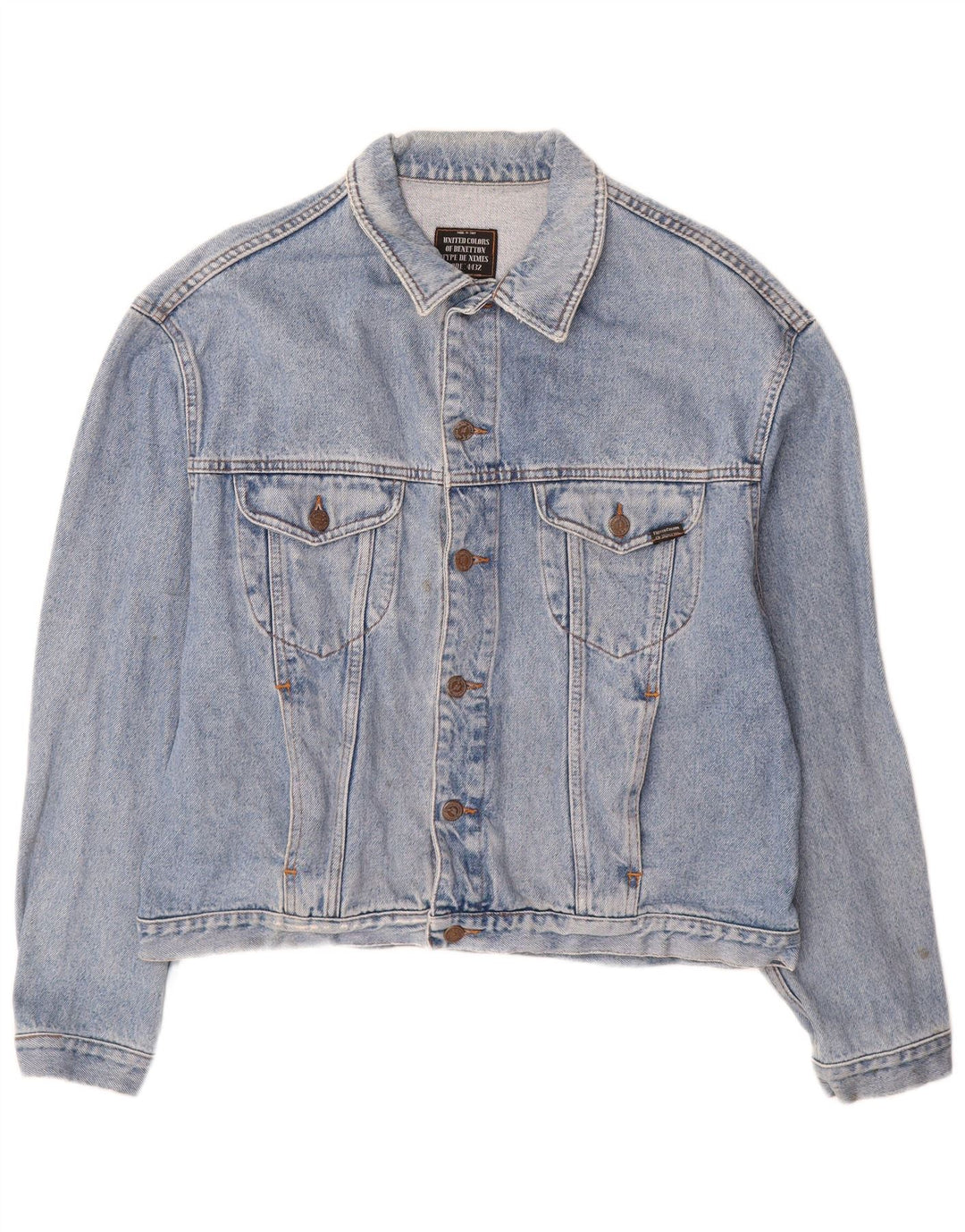 BENETTON Mens Denim Jacket IT 52 XL Blue Cotton