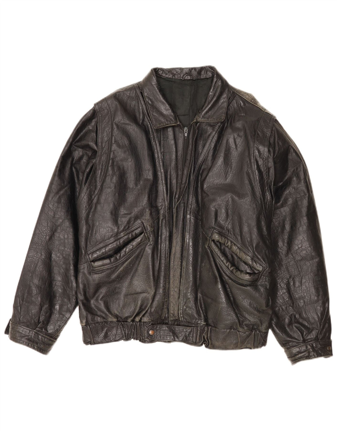 Vintage Mens Leather Jacket IT 52 XL Black Leather