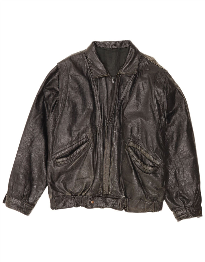 Vintage Mens Leather Jacket IT 52 XL Black Leather