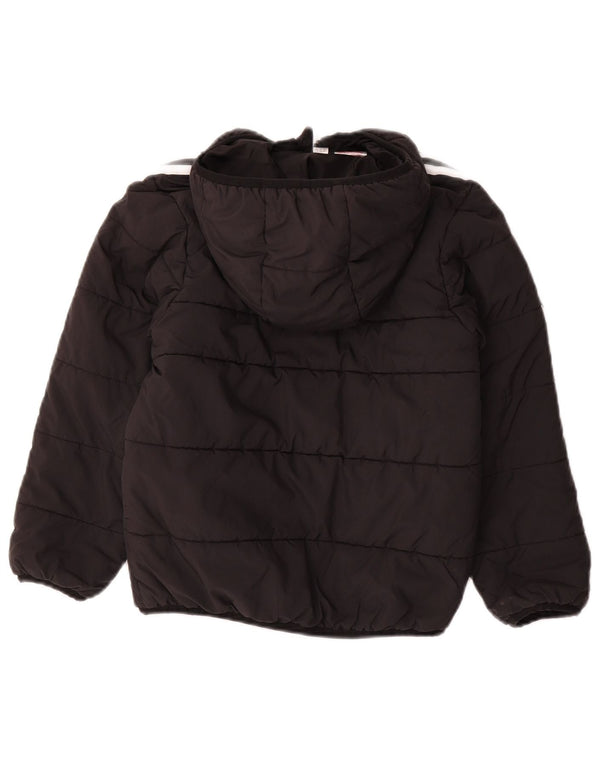 ADIDAS Boys Hooded Padded Jacket 7-8 Years Black Polyester