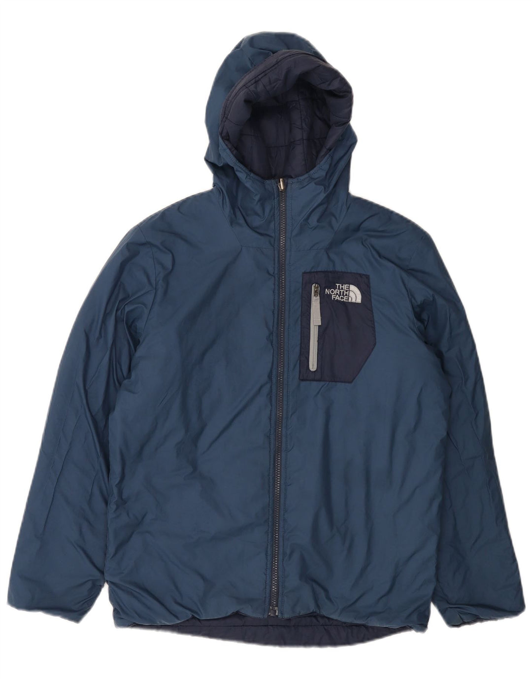THE NORTH FACE Boys Hooded Padded Jacket 11-12 Years Large Navy Blue