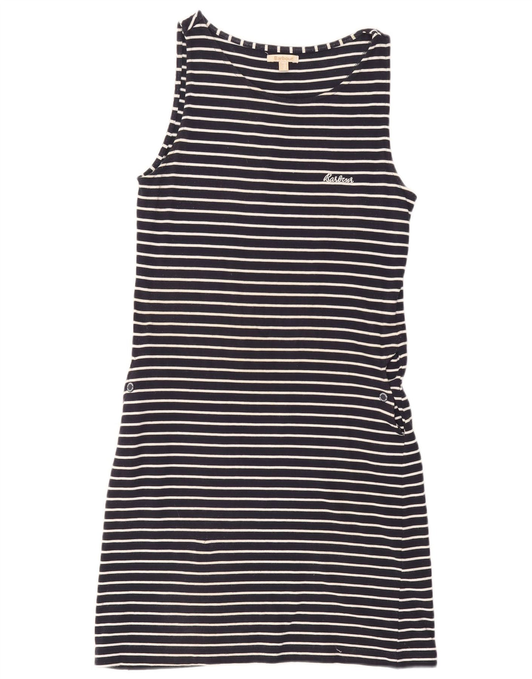 BARBOUR Womens Sleeveless T-Shirt Dress UK 12 Medium Navy Blue Striped