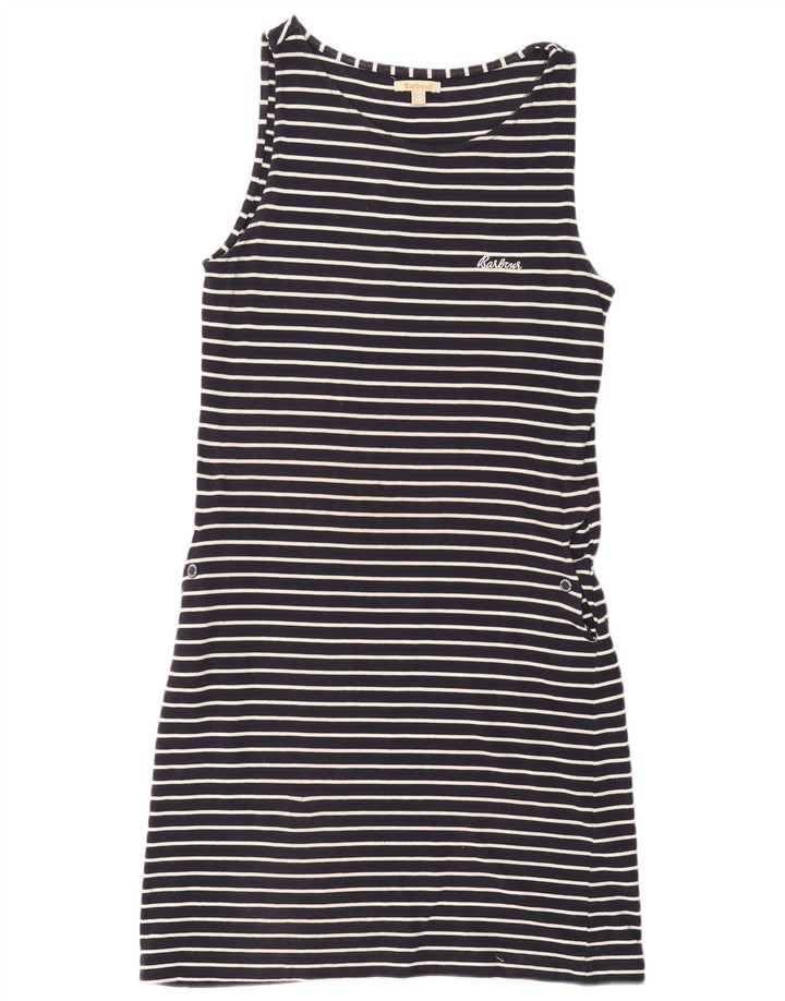 BARBOUR Womens Sleeveless T-Shirt Dress UK 12 Medium Navy Blue Striped