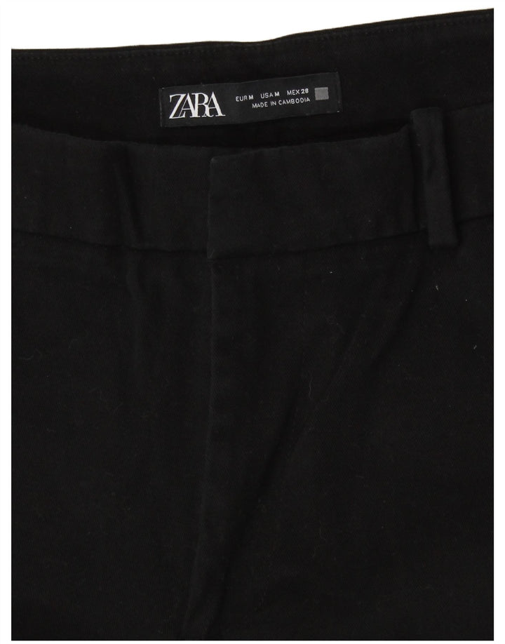 Zara Womens Straight Cropped Trousers Medium W28 L26 Black Cotton
