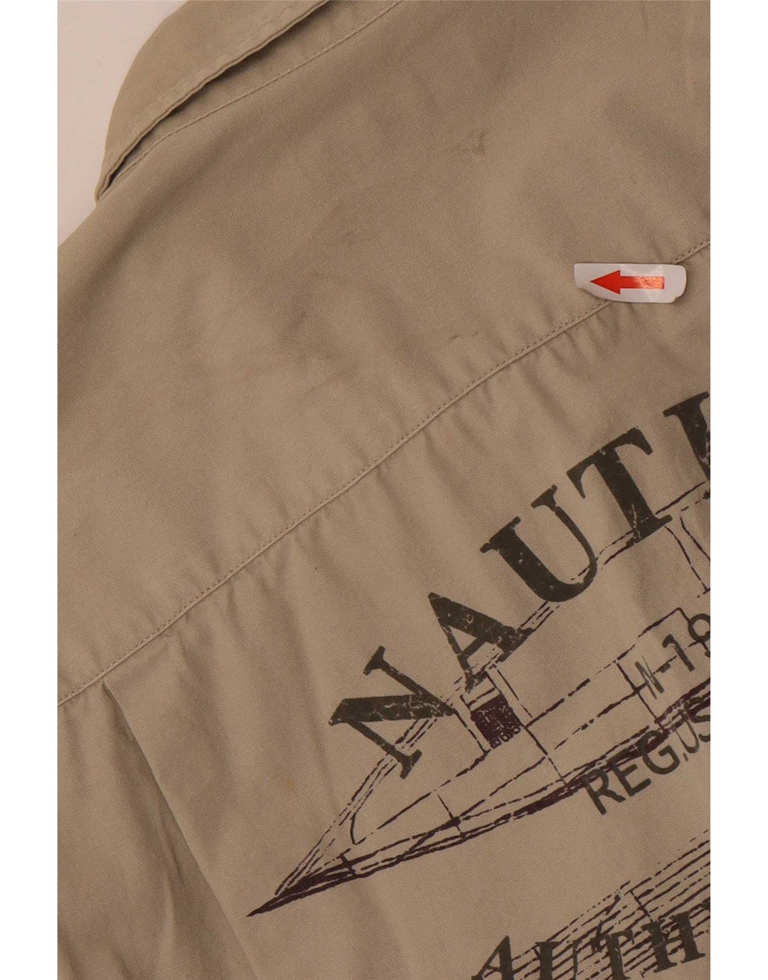 Nautica Mens Graphic Short Sleeve Shirt Medium Beige Cotton