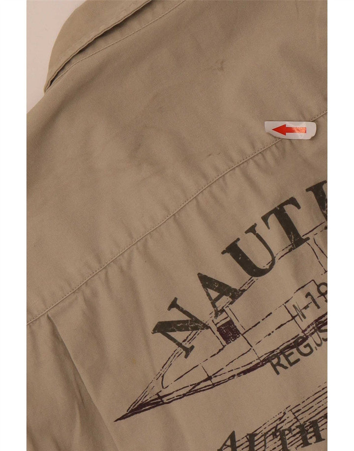 Nautica Mens Graphic Short Sleeve Shirt Medium Beige Cotton