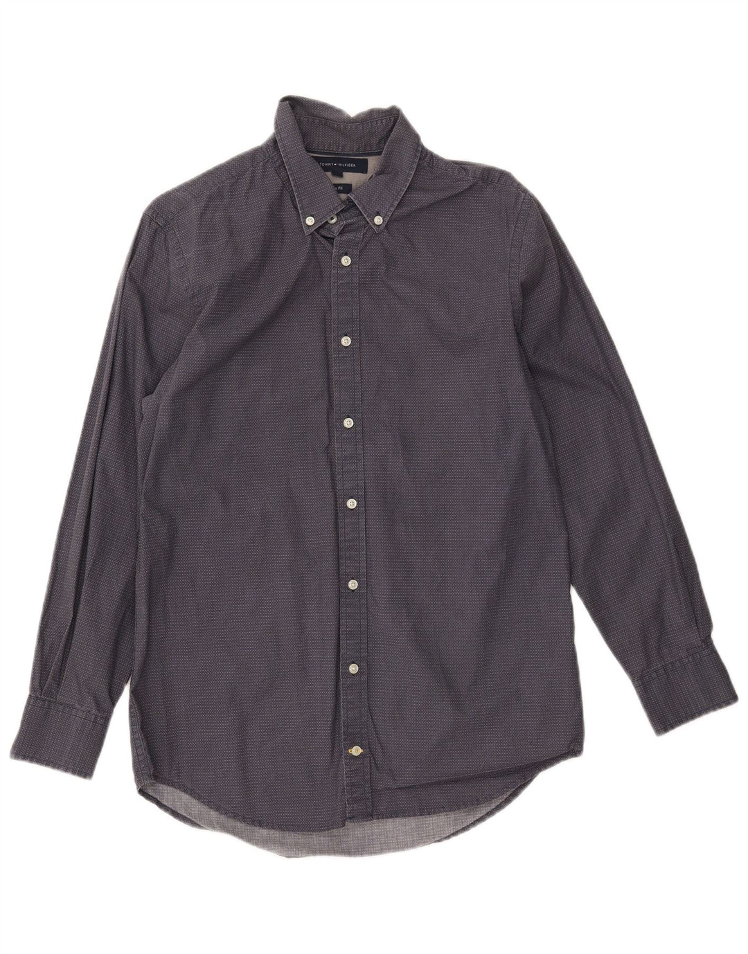 TOMMY HILFIGER Mens Slim Fit Shirt Medium Navy Blue Spotted Cotton