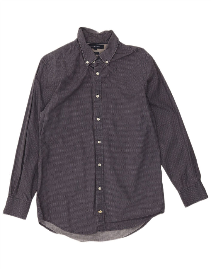 TOMMY HILFIGER Mens Slim Fit Shirt Medium Navy Blue Spotted Cotton