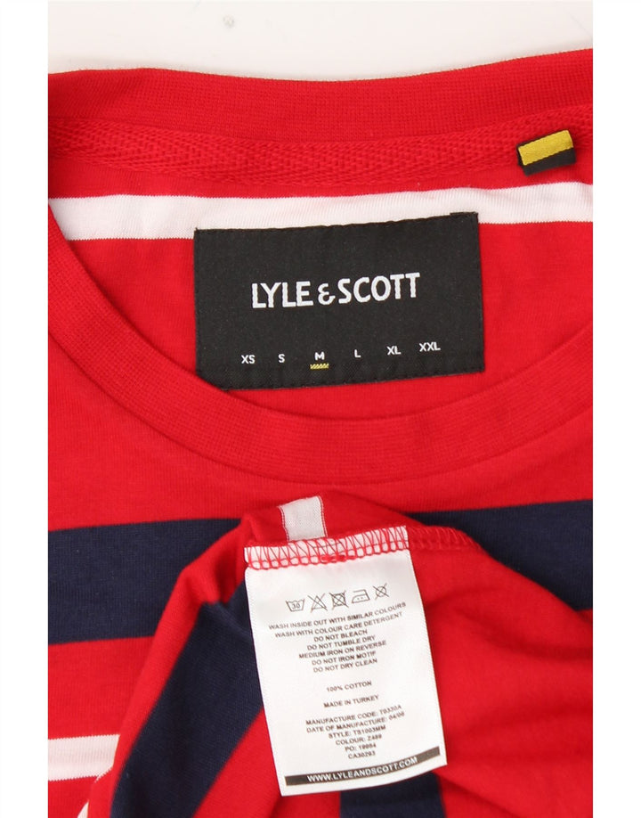 LYLE & SCOTT Mens T-Shirt Top Medium Red Striped Cotton