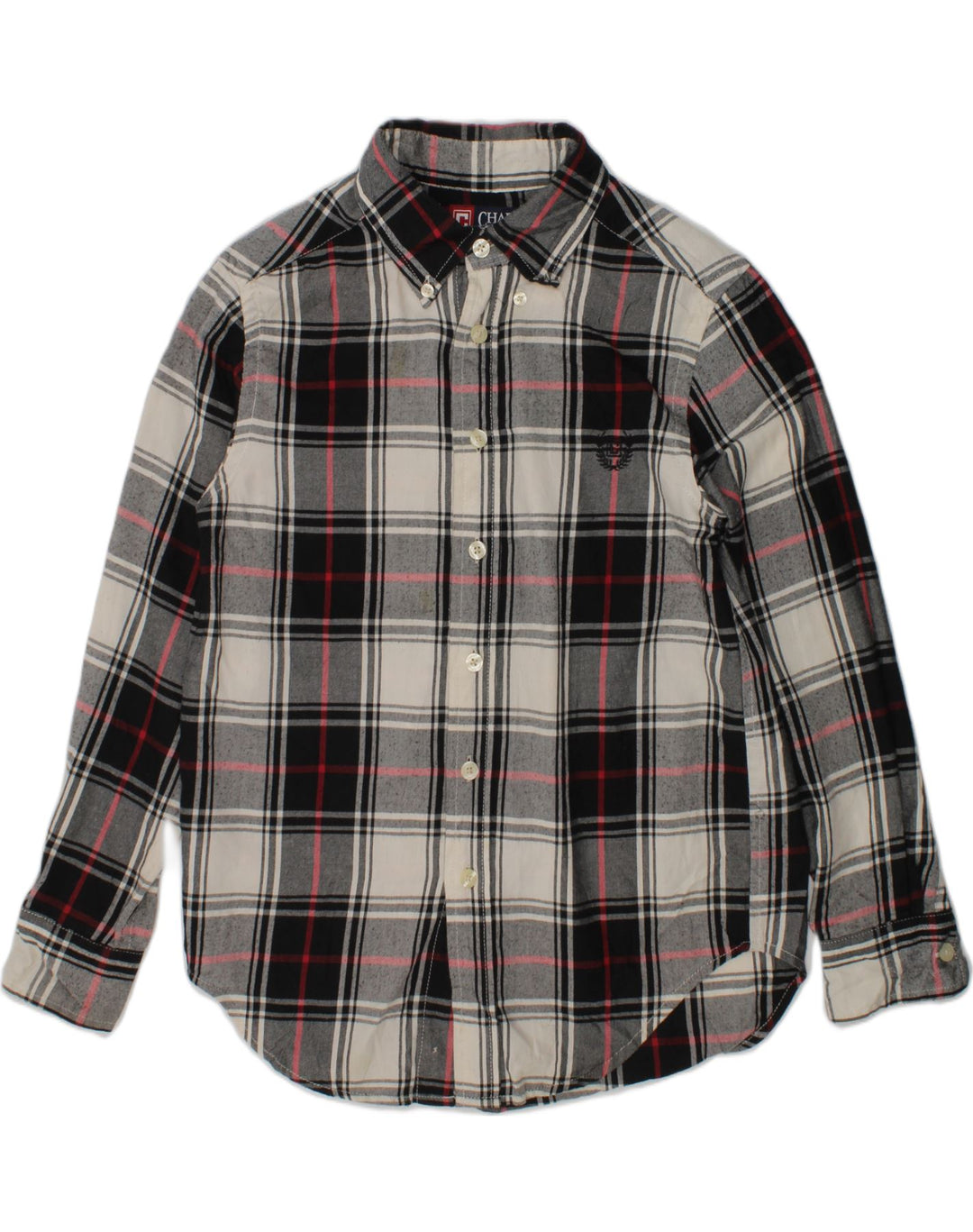CHAPS Boys Easy Care Shirt 7-8 Years Small  Grey Check Cotton | Vintage Chaps | Thrift | Second-Hand Chaps | Used Clothing | Messina Hembry 