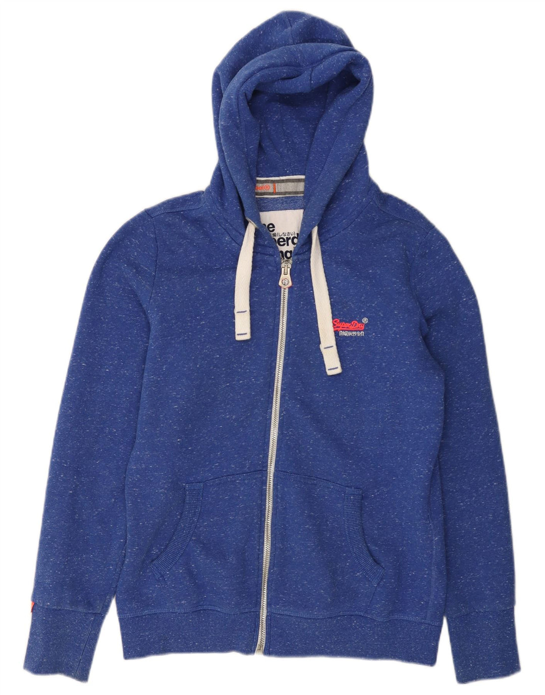 SUPERDRY Womens Zip Hoodie Sweater UK 16 Large Blue Flecked Cotton
