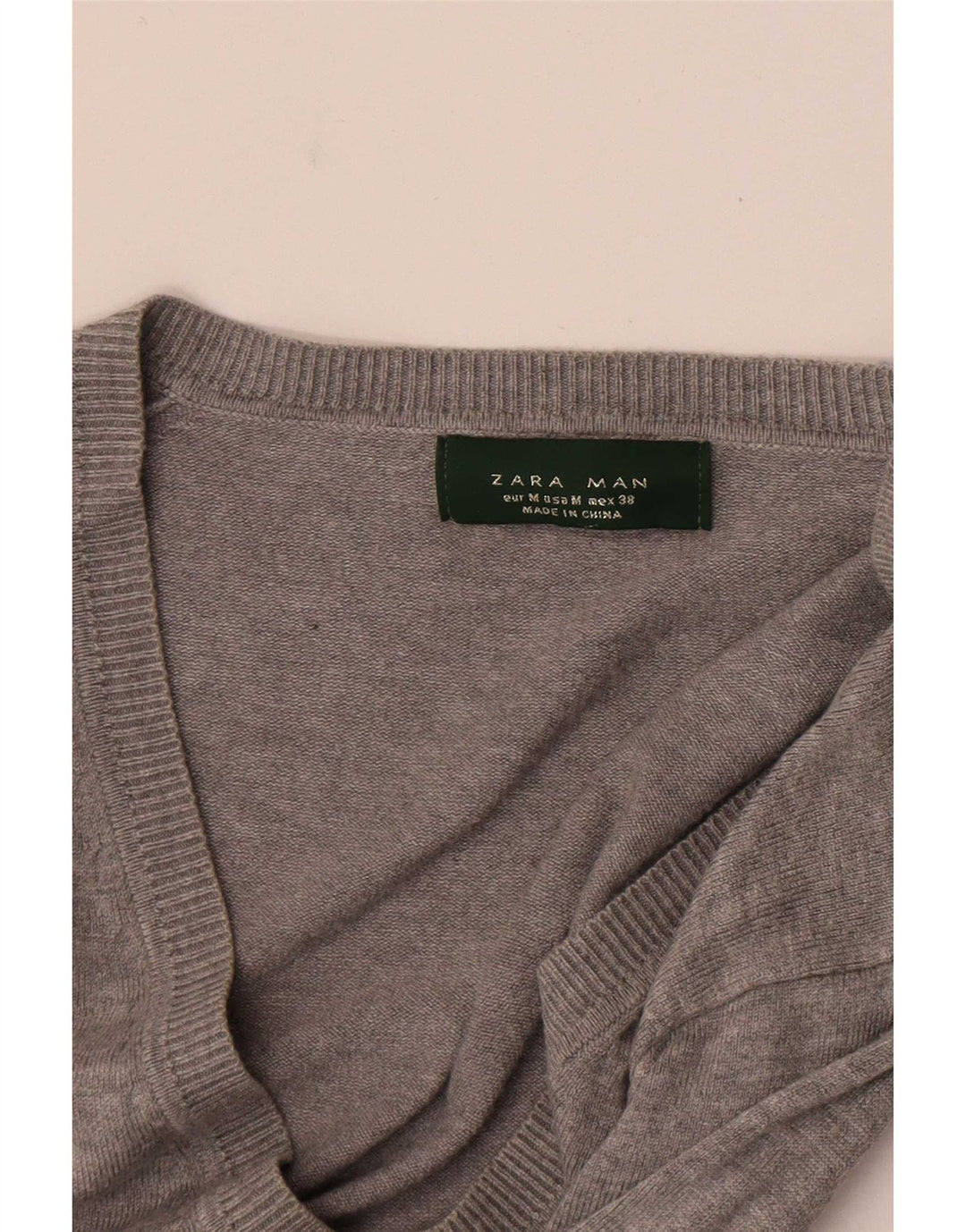 Zara Mens V-Neck Jumper Sweater Medium Grey Flecked