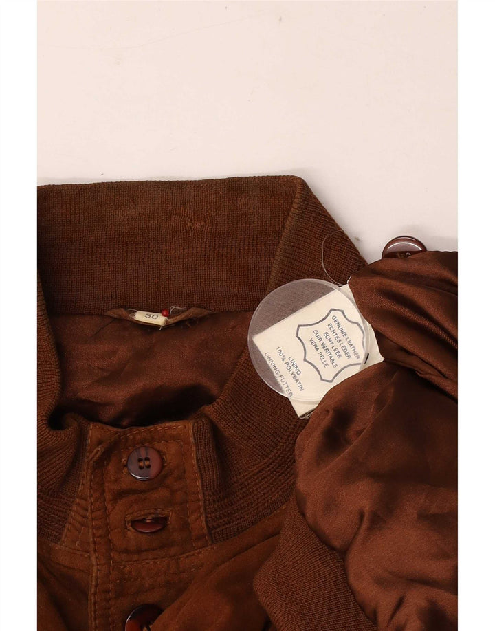 Vintage Mens Suede Bomber Jacket EU 50 Large Brown Leather