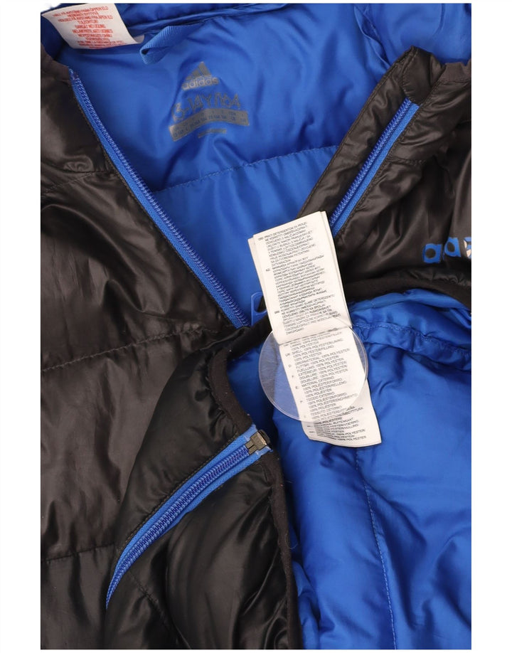 ADIDAS Boys Hooded Padded Jacket 13-14 Years Black Colourblock Polyester