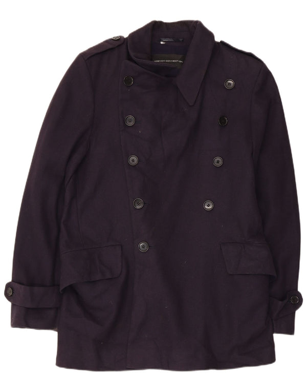 French Connection Mens Trench Coat UK 38 Medium Navy Blue Virgin Wool