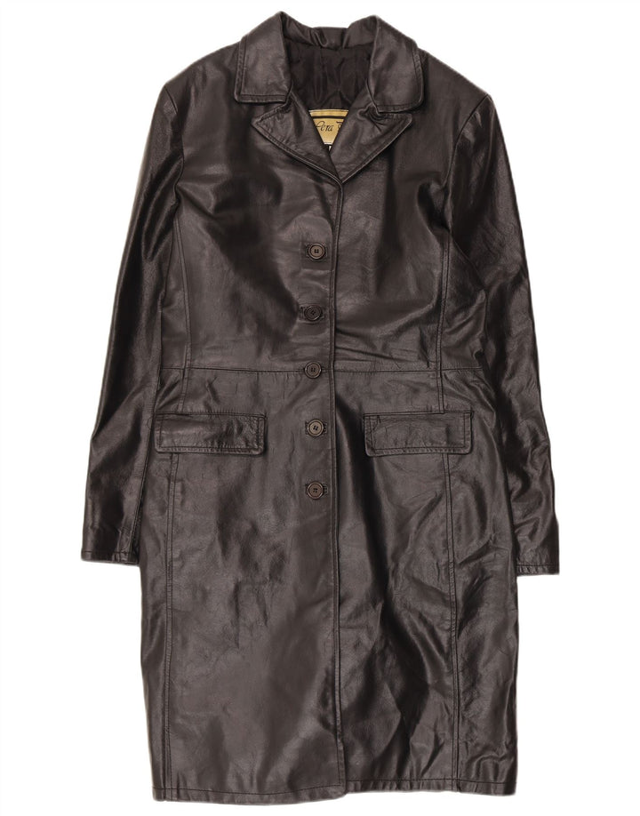 Vintage Womens Leather Coat UK 18 XL Black Leather