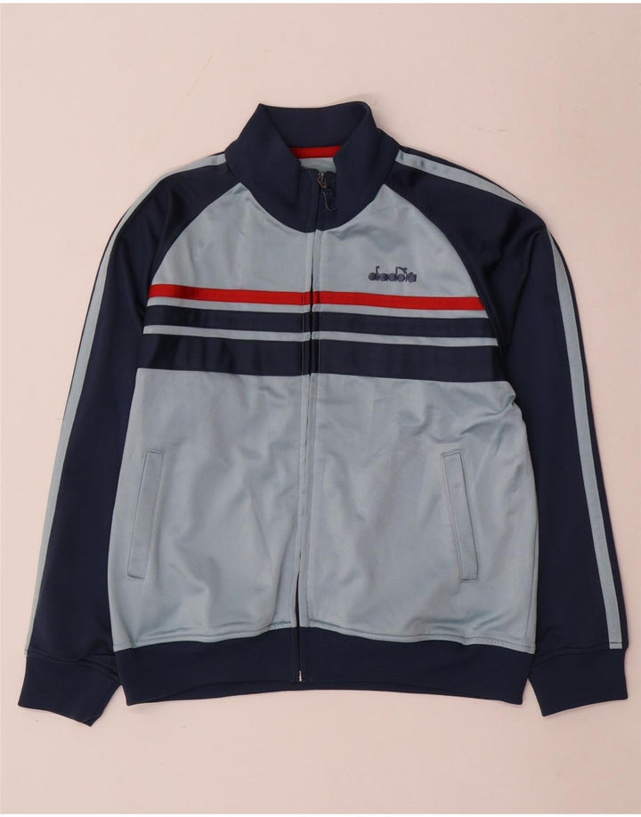 Diadora Boys Tracksuit Top Jacket 12-13 Years Blue Colourblock Polyester