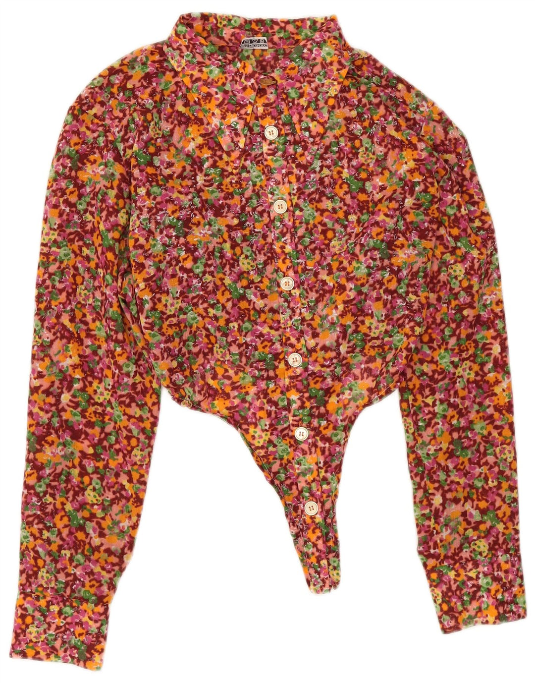 Vintage Womens Long Sleeve Bodysuit UK 12 Medium Multicoloured Floral