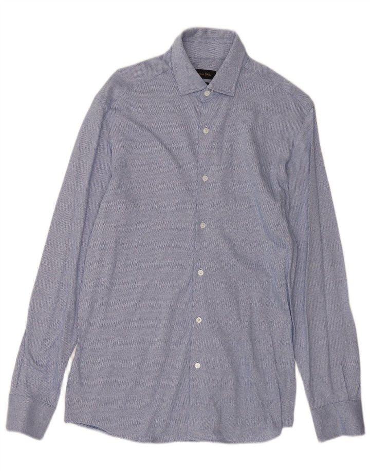 Massimo Dutti Mens Shirt Medium Blue Chevron Cotton